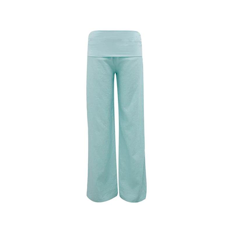 Elle | Linen Blend Foldover Wide-Leg Pants