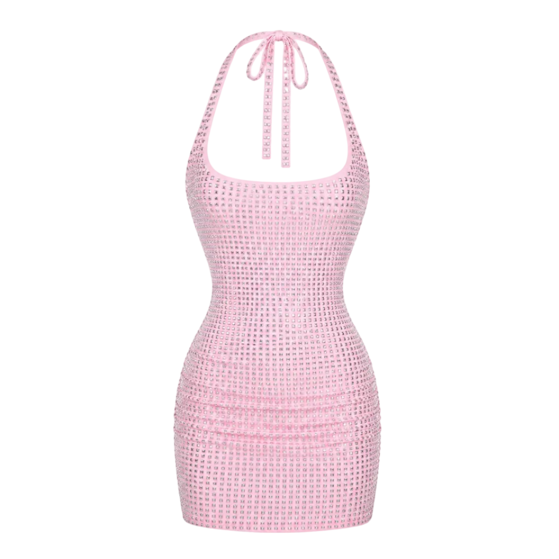 Elle | Luxe Rhinestone Halter Mini Dress