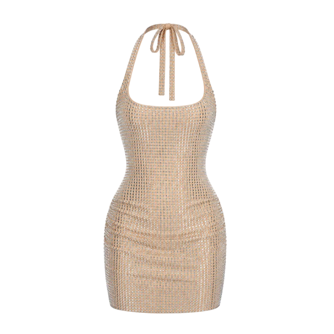 Elle | Luxe Rhinestone Halter Mini Dress