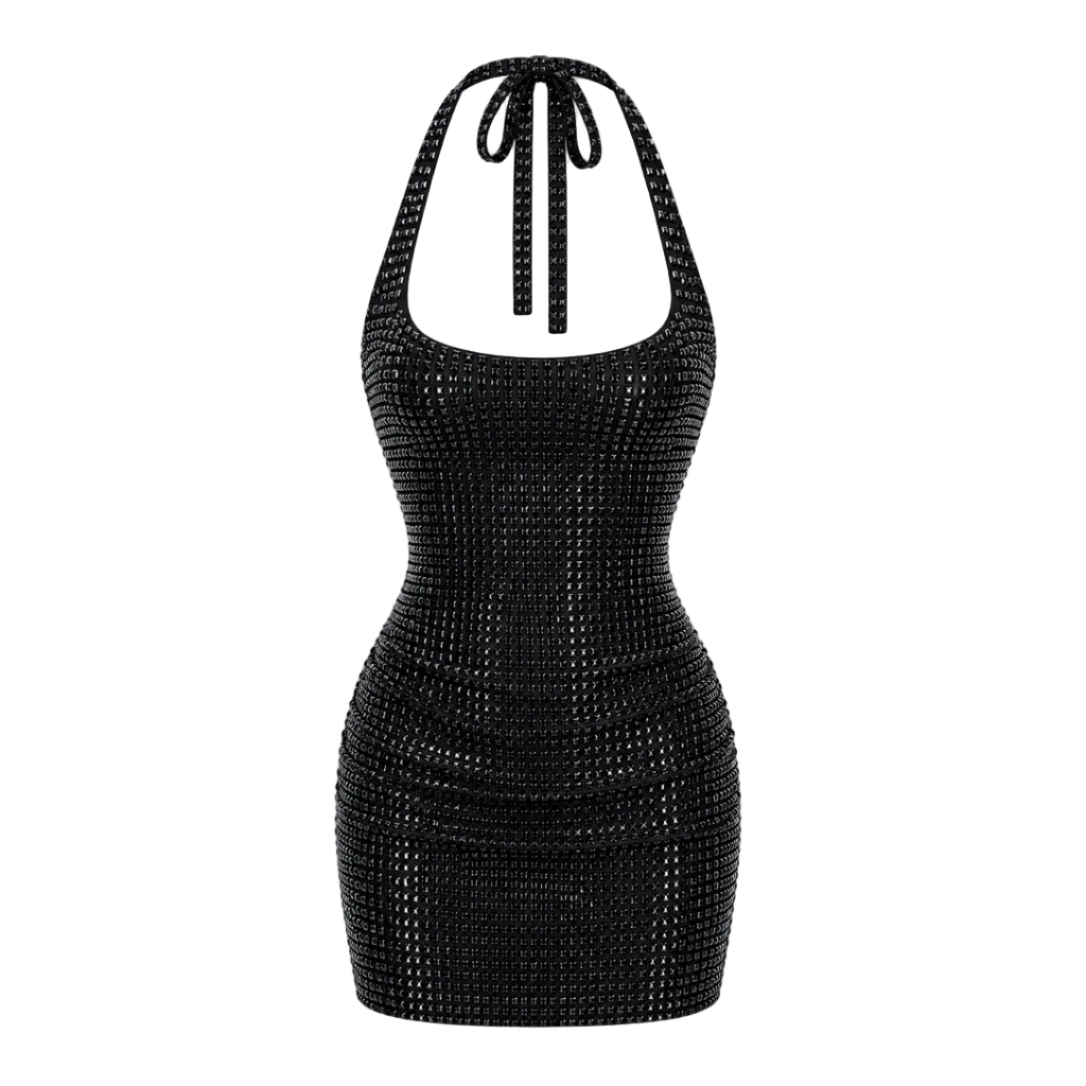 Elle | Luxe Rhinestone Halter Mini Dress