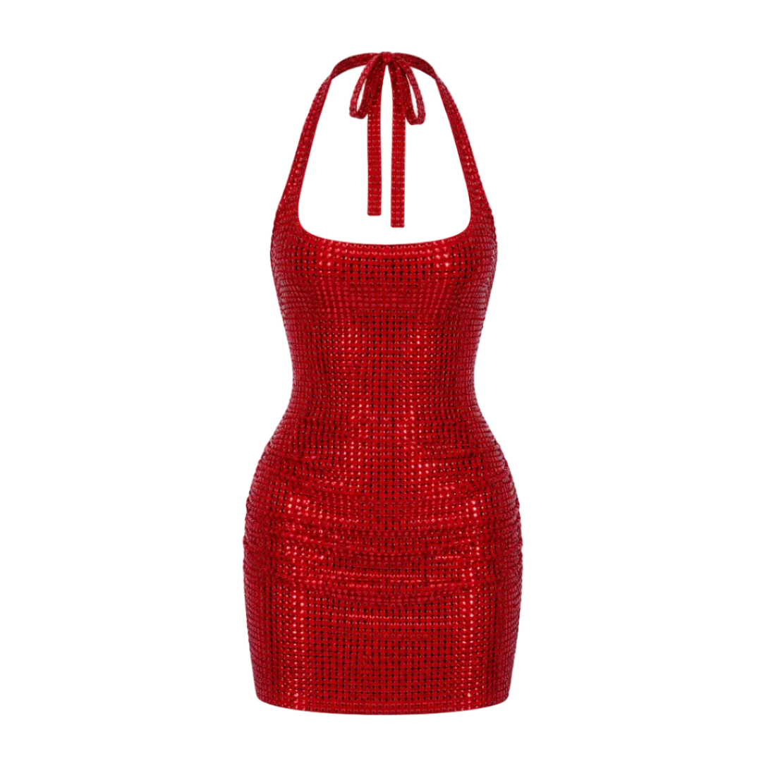 Elle | Luxe Rhinestone Halter Mini Dress