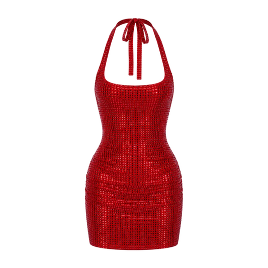 Luxe Rhinestone Halter Mini Dress