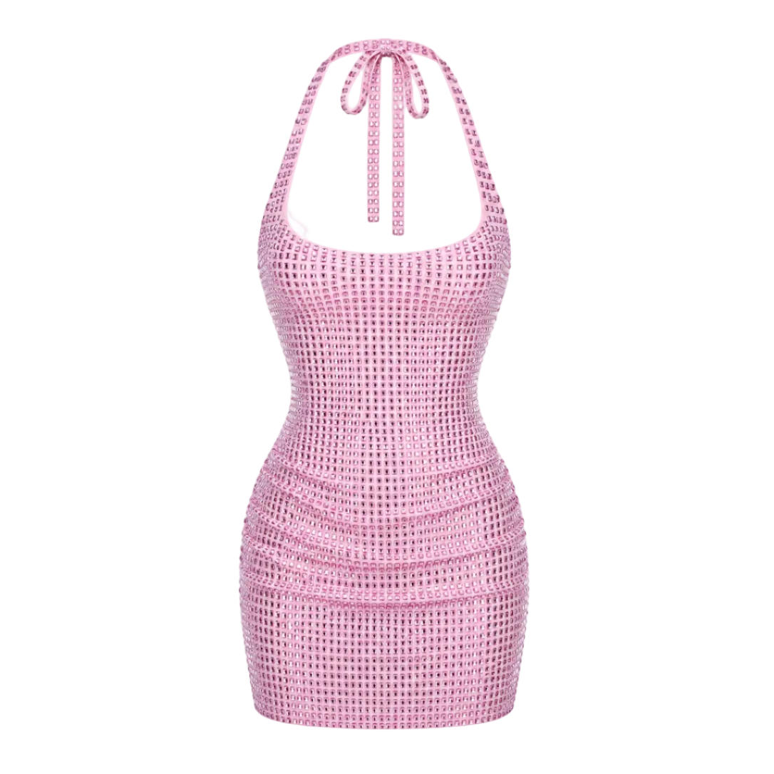 Elle | Luxe Rhinestone Halter Mini Dress