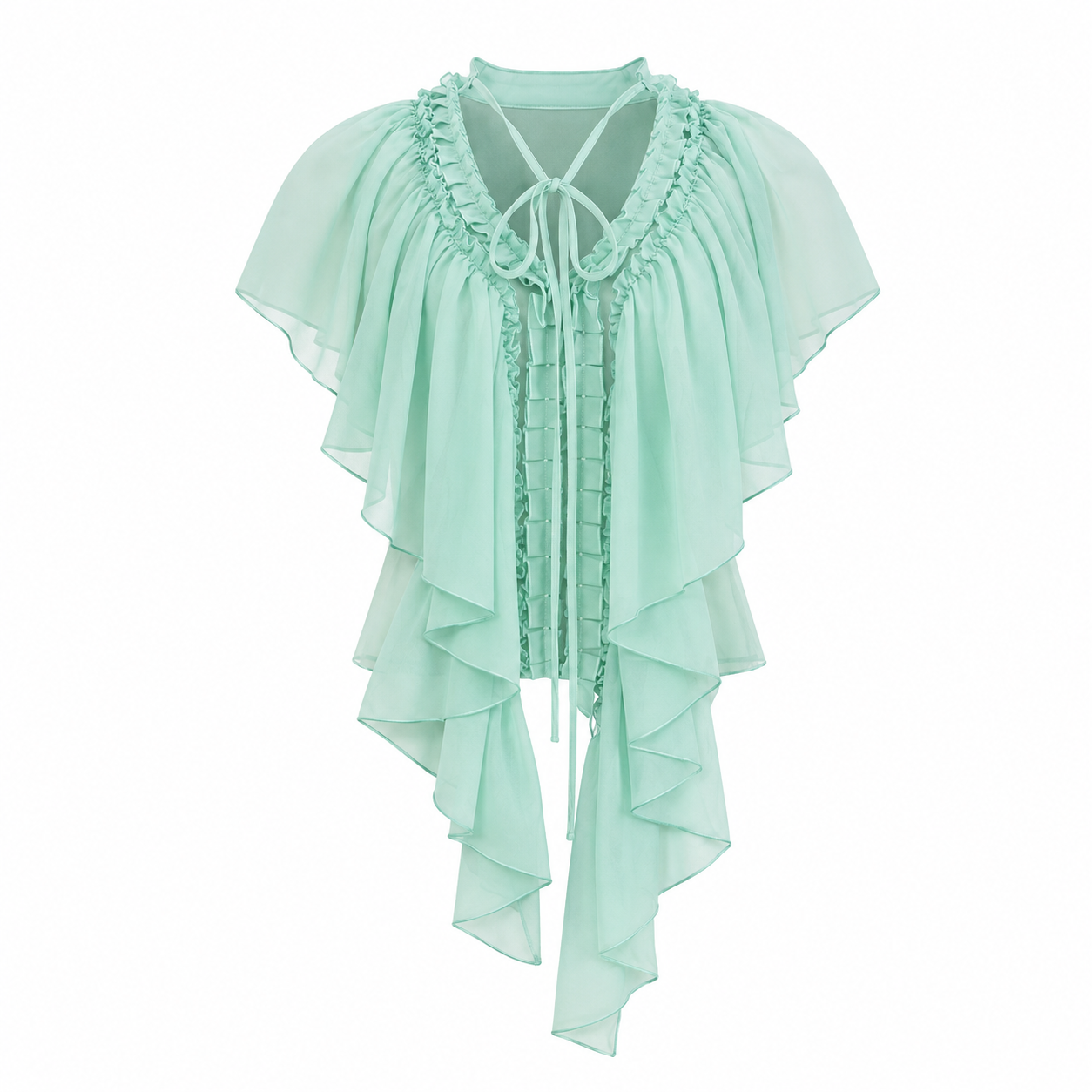Elle | Mint Ruffle Chiffon Cape Top