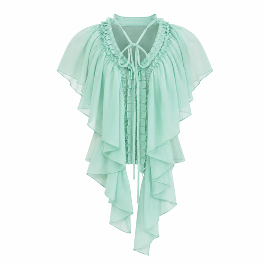 Elle | Mint Ruffle Chiffon Cape Top