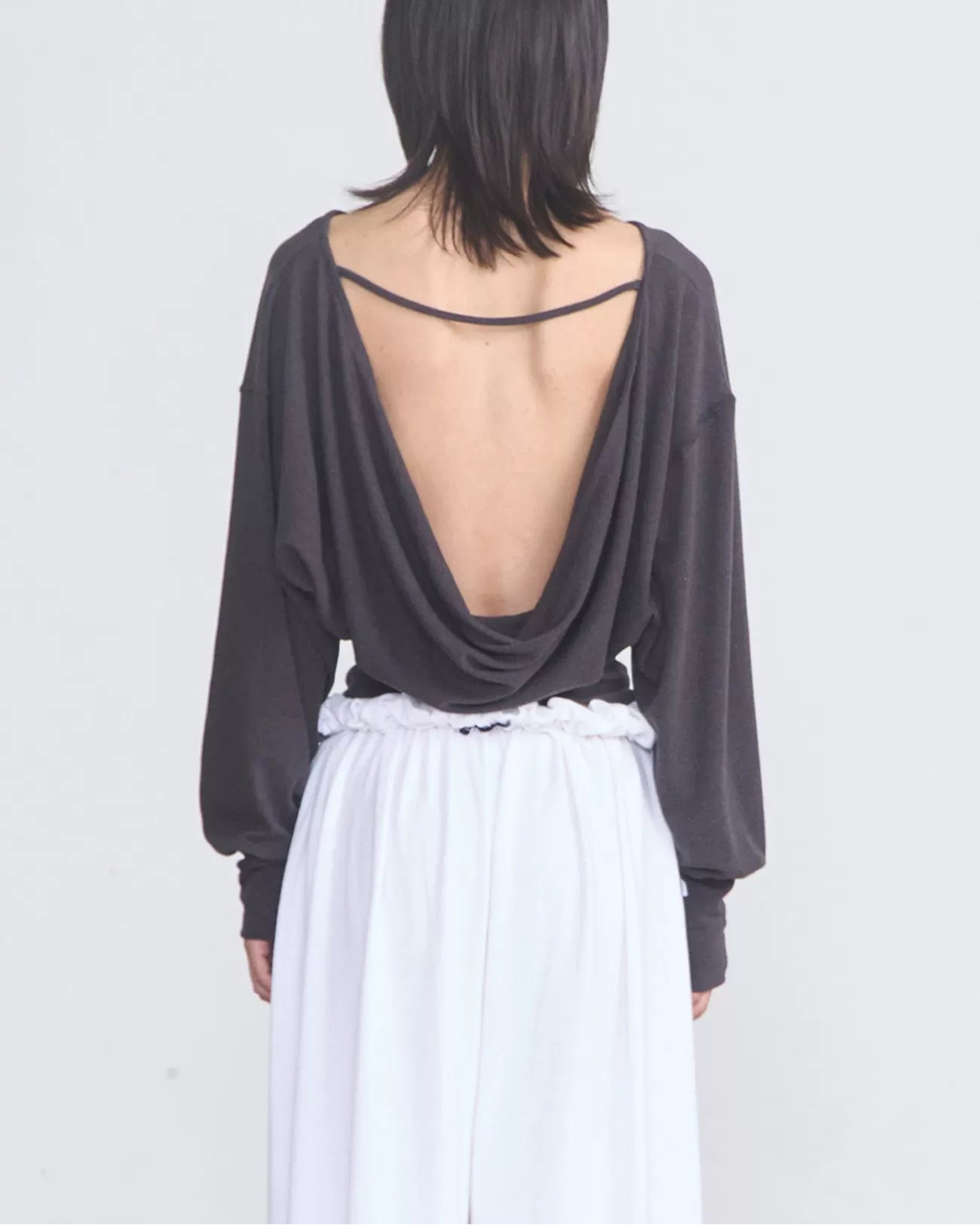Elle | Reversible Backless Cowl Neck Long Sleeve Top