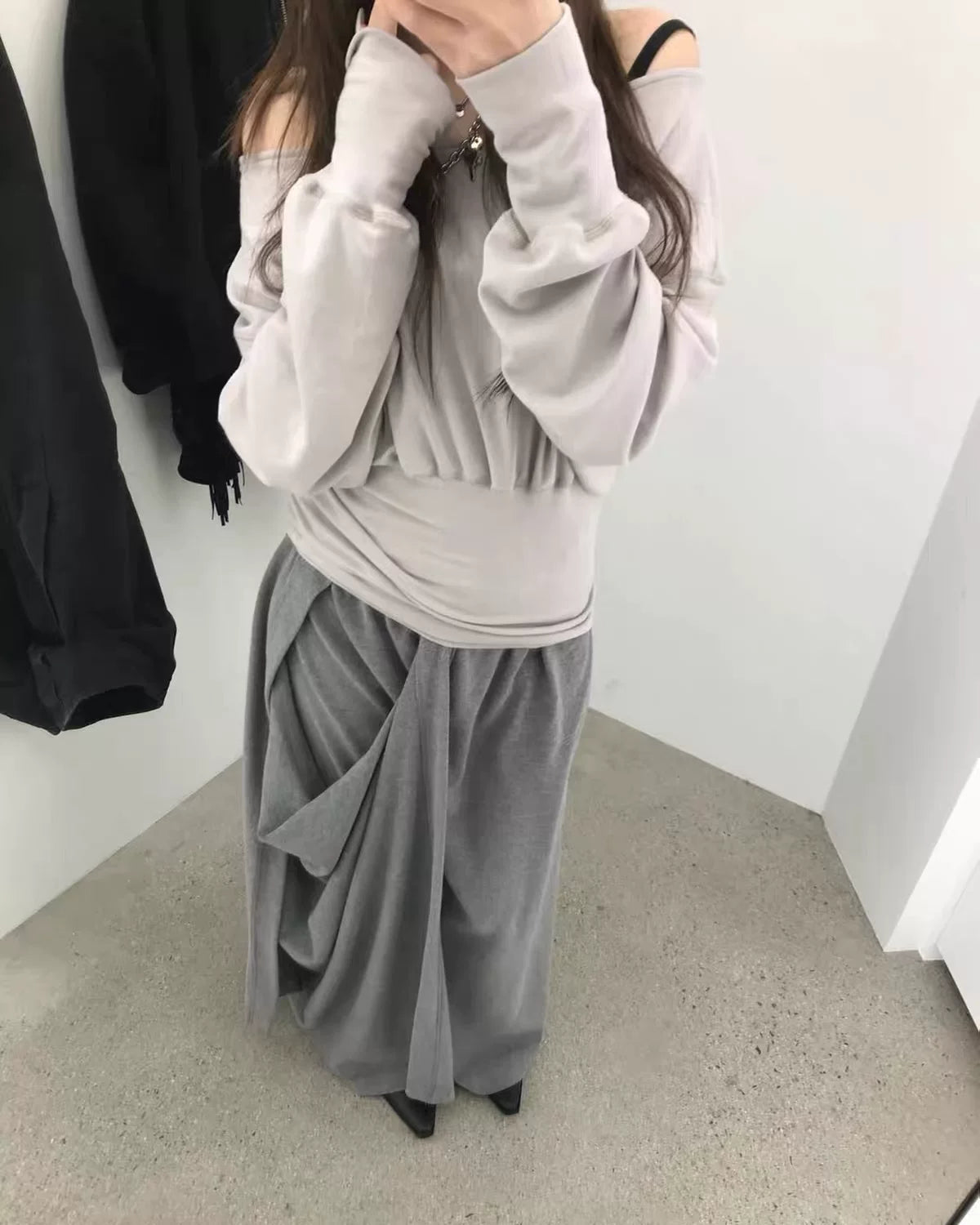 Reversible Backless Cowl Neck Long Sleeve Top