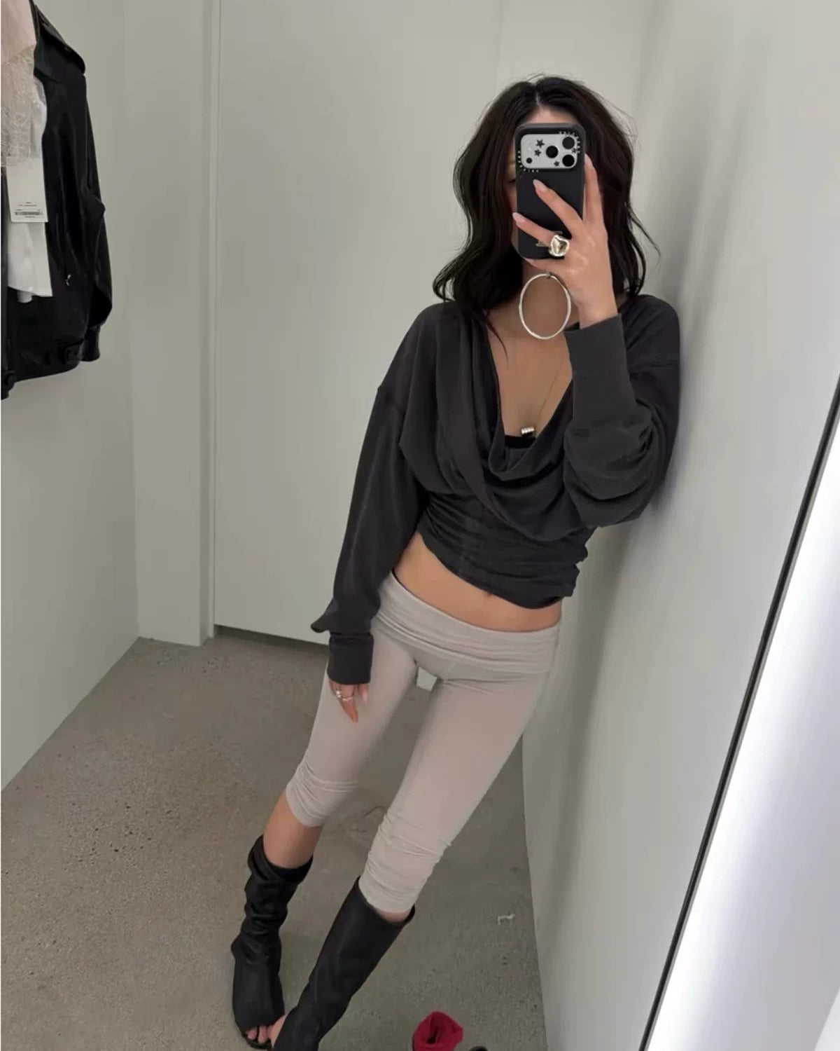 Reversible Backless Cowl Neck Long Sleeve Top