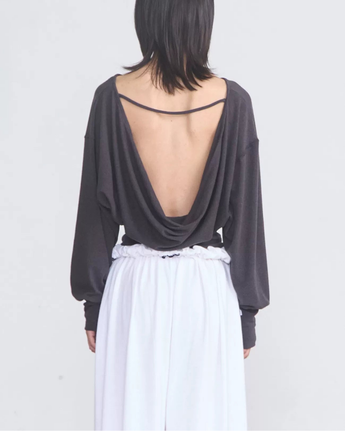 Reversible Backless Cowl Neck Long Sleeve Top