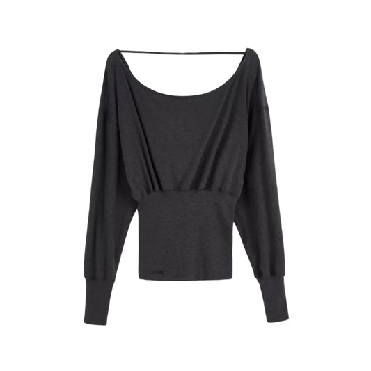 Reversible Backless Cowl Neck Long Sleeve Top