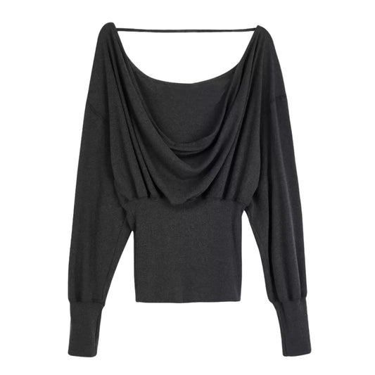 Elle | Reversible Backless Cowl Neck Long Sleeve Top