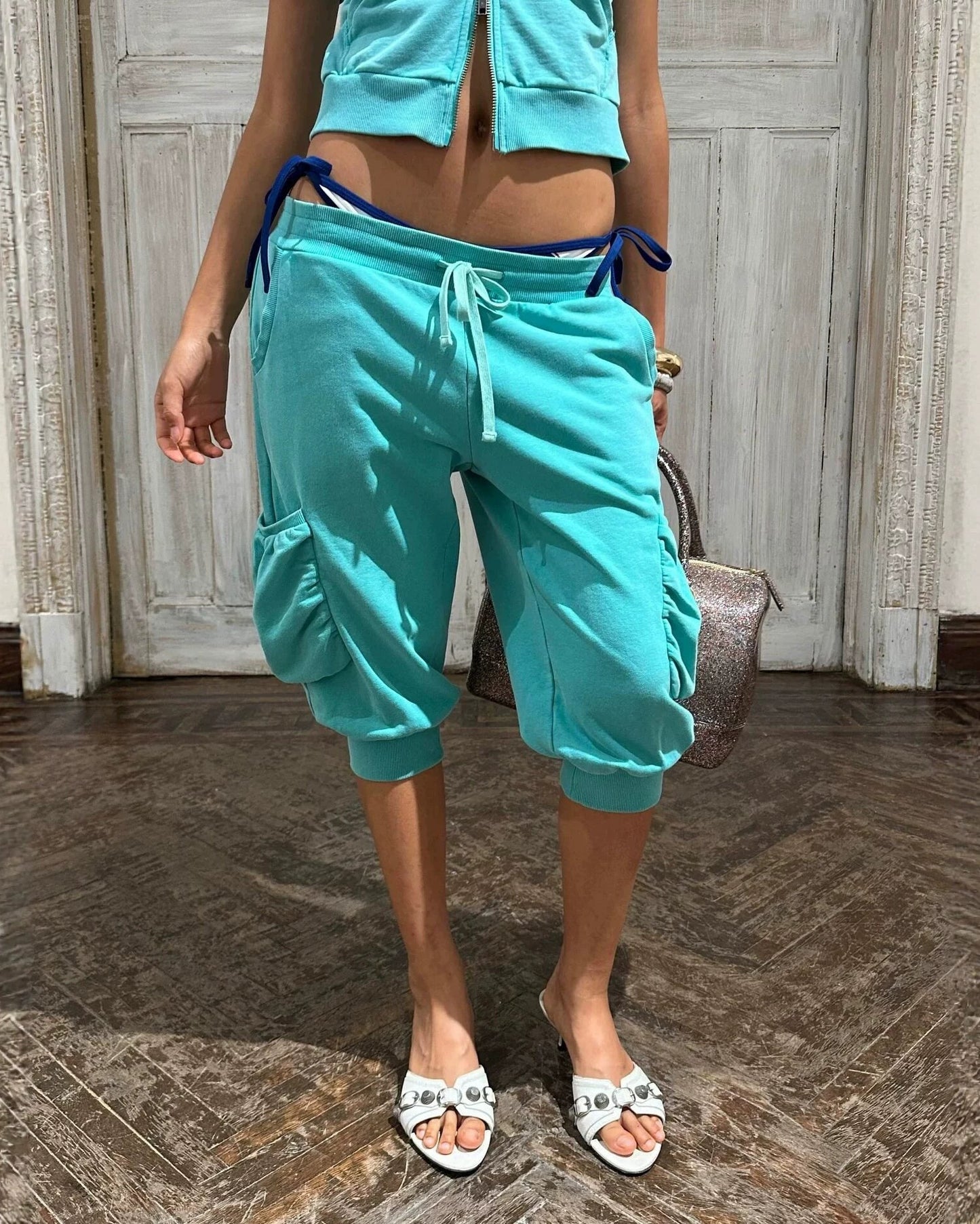 Elle | Ruched Cargo Capri Sweatpants