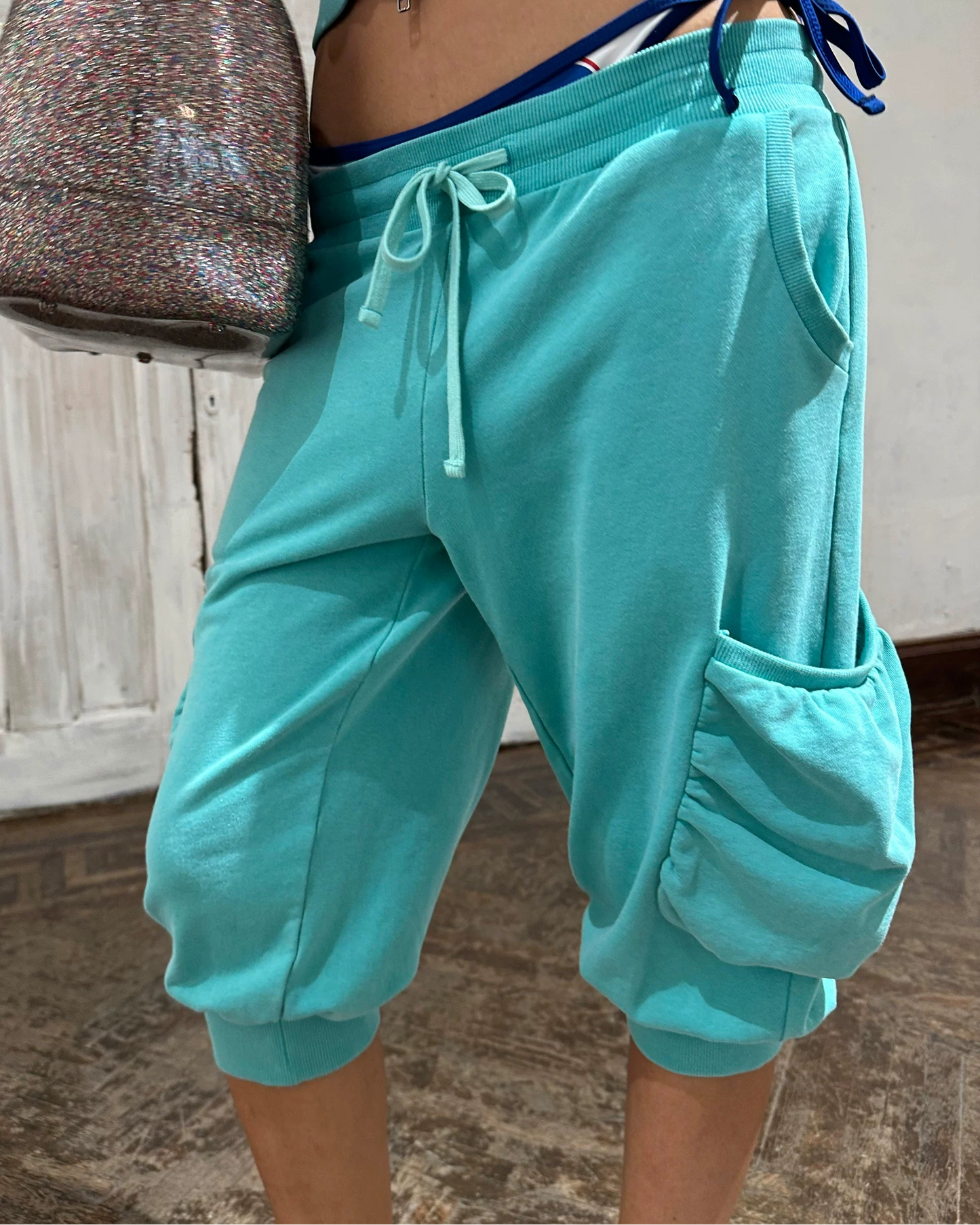 Elle | Ruched Cargo Capri Sweatpants