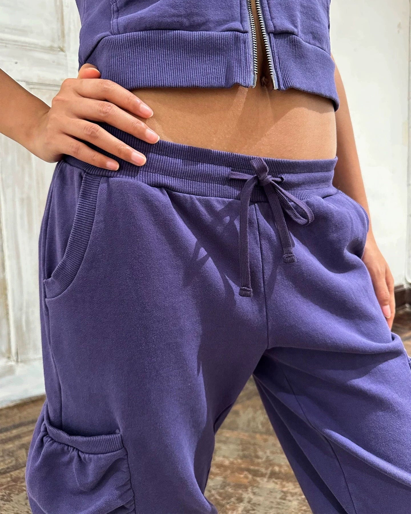 Elle | Ruched Cargo Capri Sweatpants