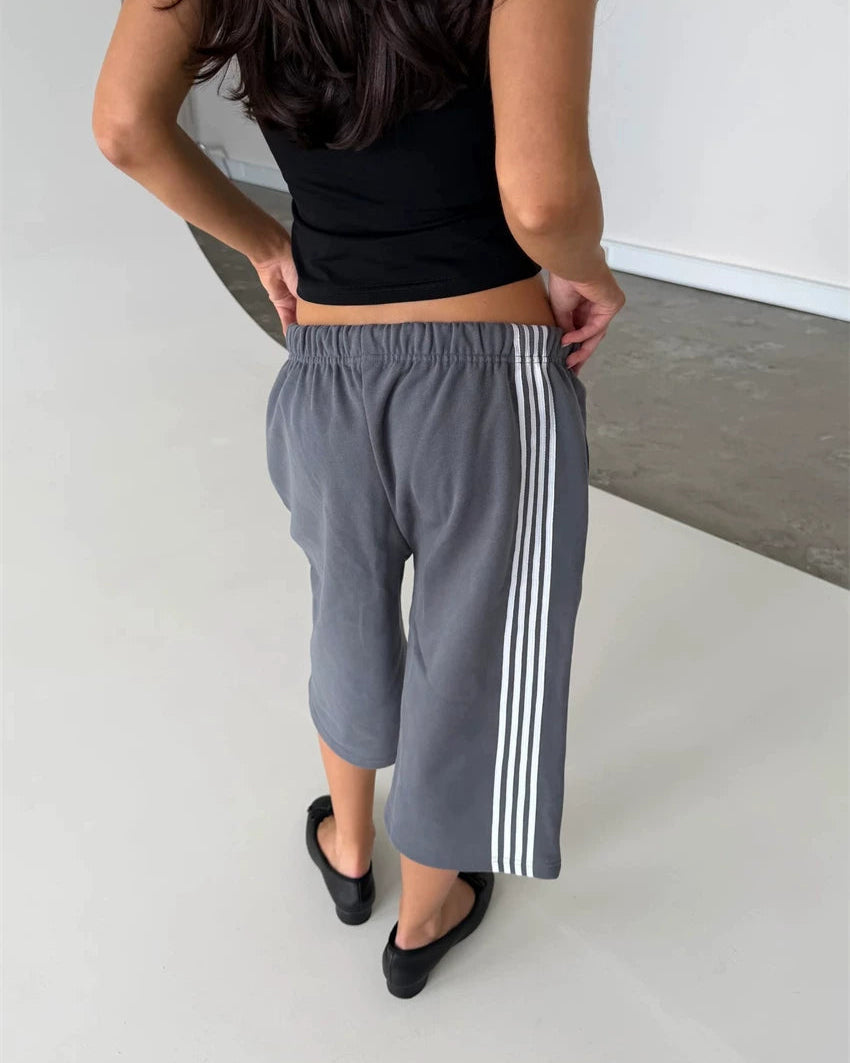 Elle | Sport Stripe Raw Hem Sweat Capri Shorts