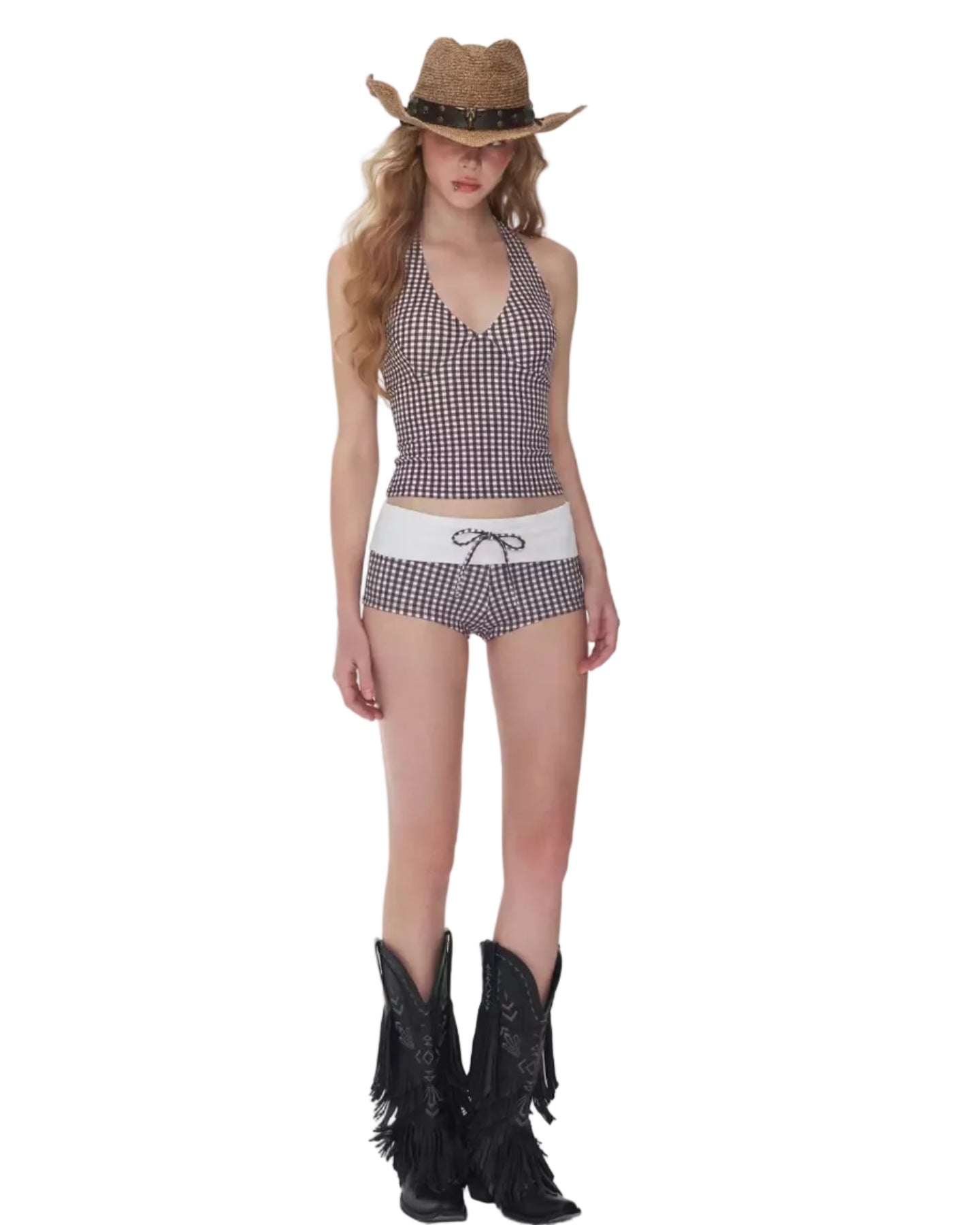 Elle | Vintage Gingham Halter Tankini Set