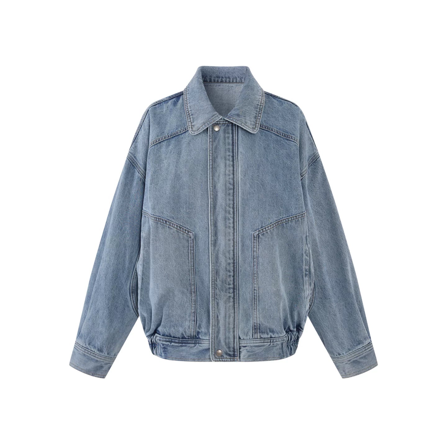 Elle | Vintage Oversized Zip-Up Washed Denim Jacket