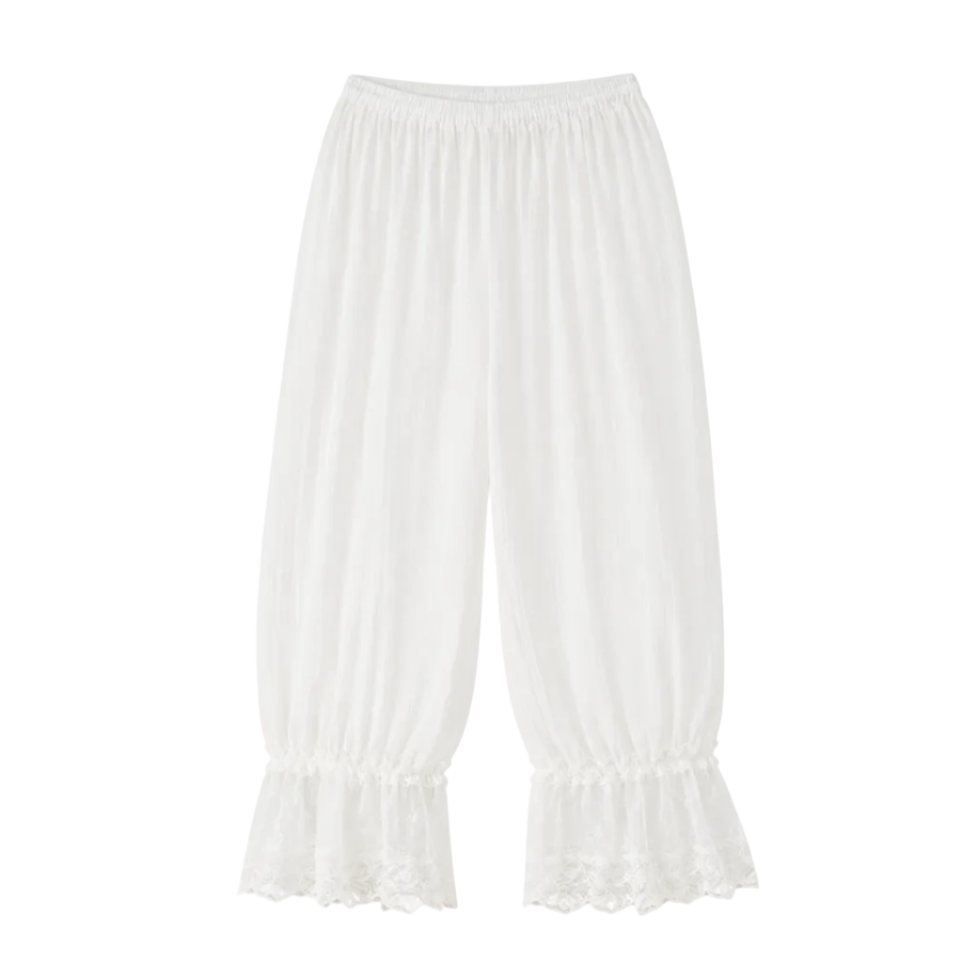 Elle | White Lace Trim Balloon Capri Pants