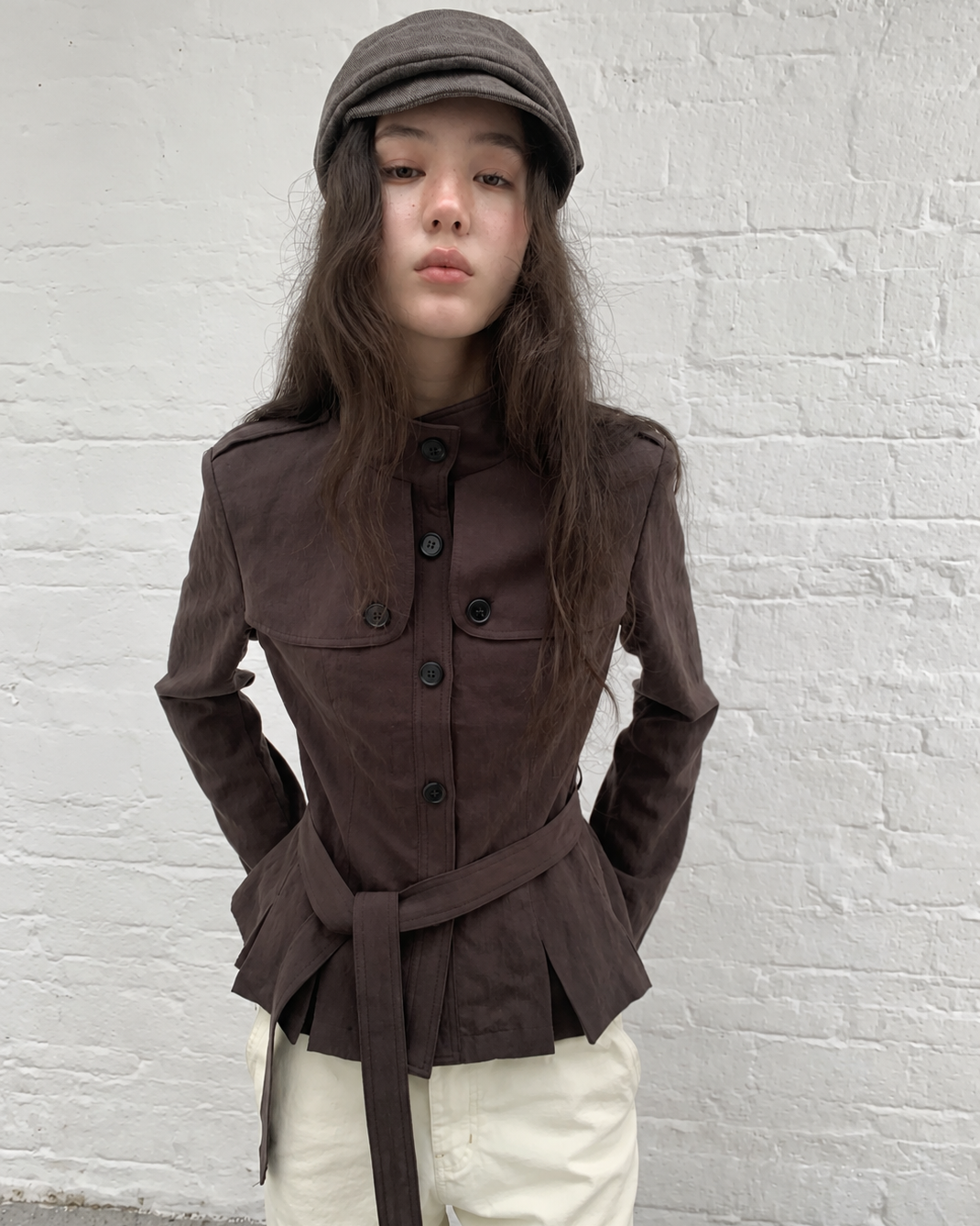 Espresso Belted Cropped Utility Jacket