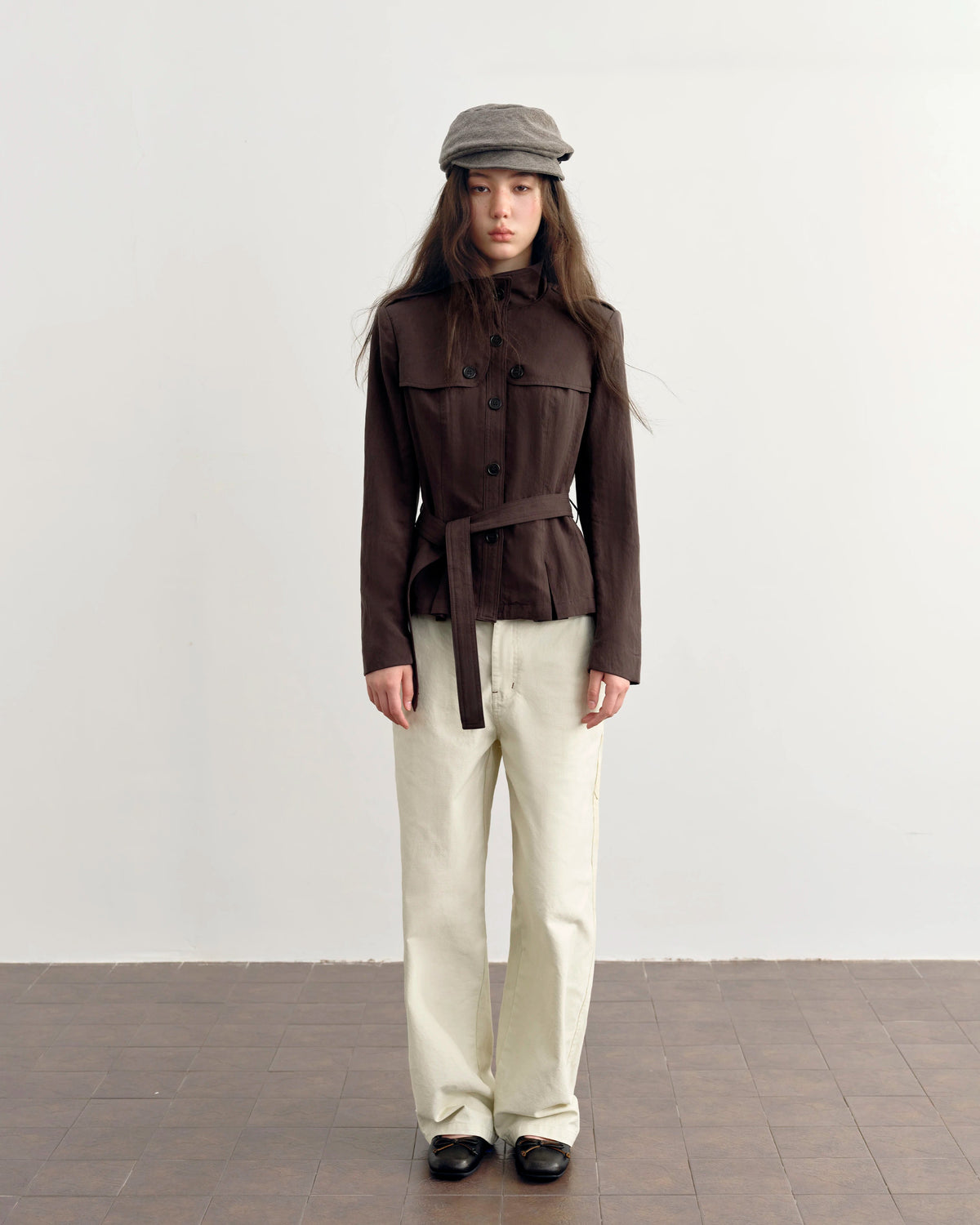 Espresso Belted Cropped Utility Jacket