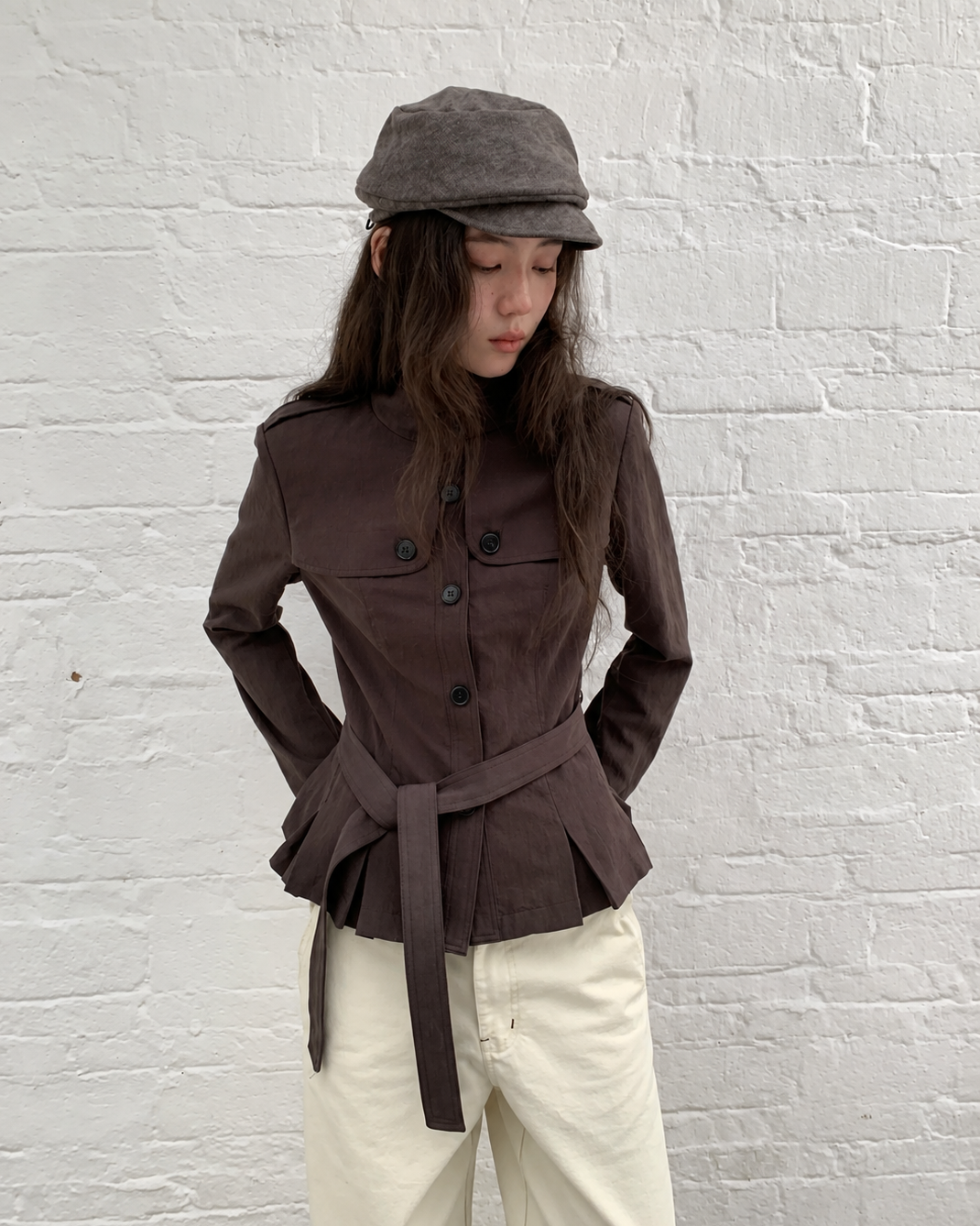 Espresso Belted Cropped Utility Jacket
