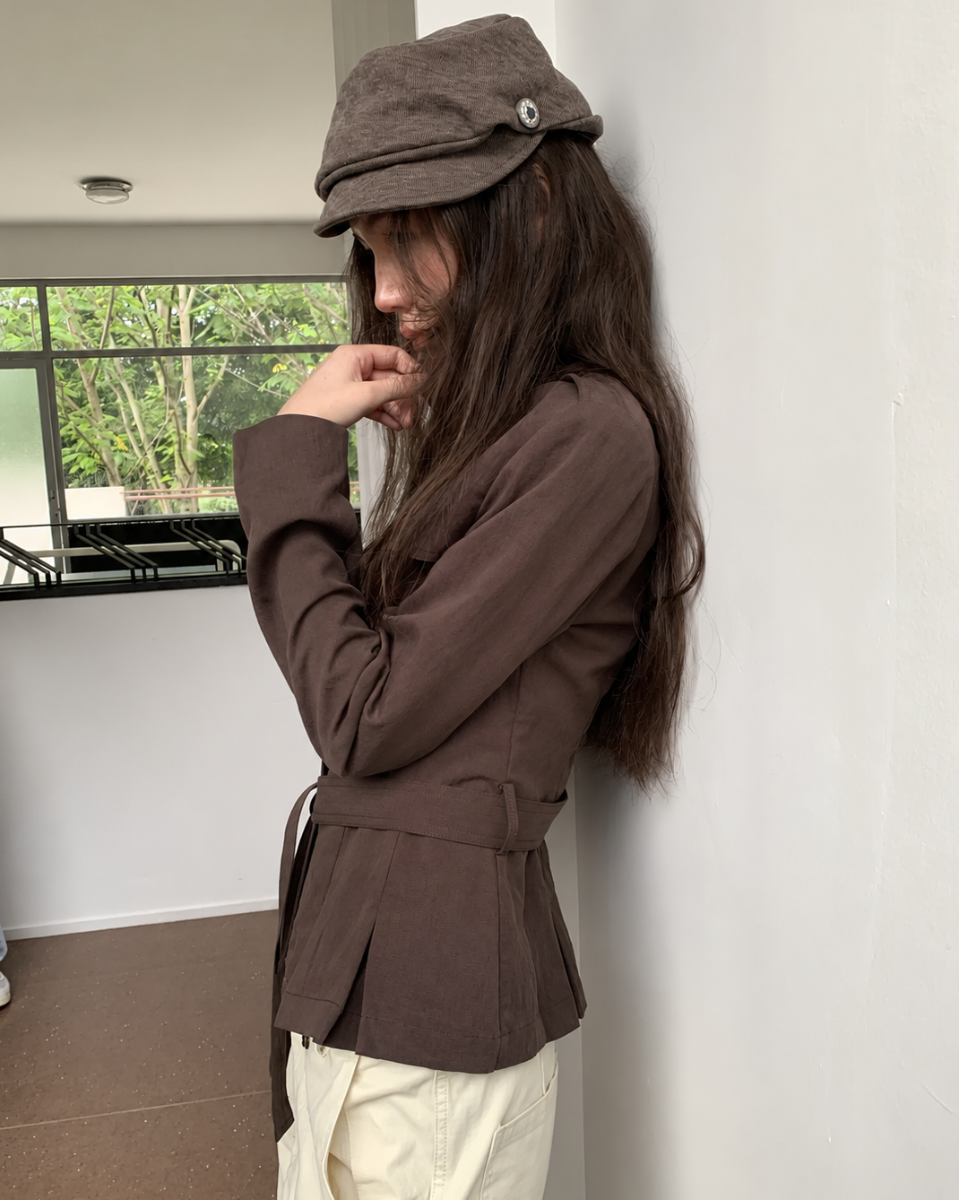 Espresso Belted Cropped Utility Jacket