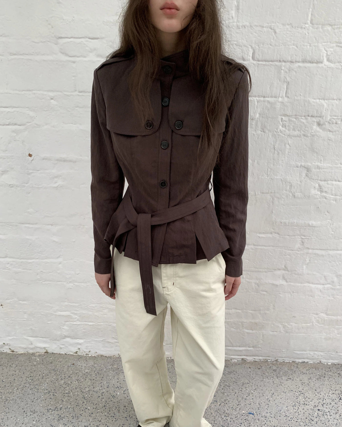Espresso Belted Cropped Utility Jacket