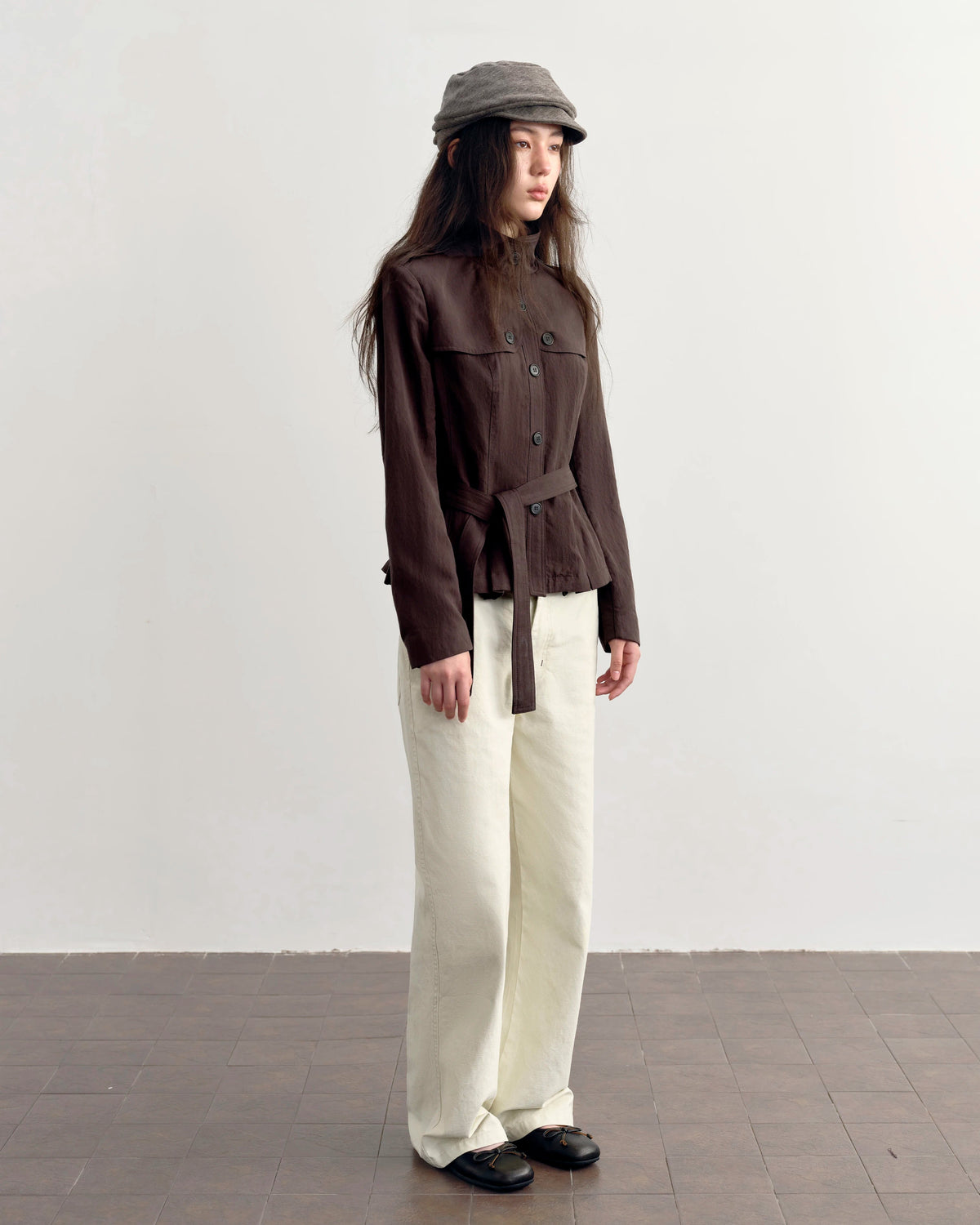 Espresso Belted Cropped Utility Jacket