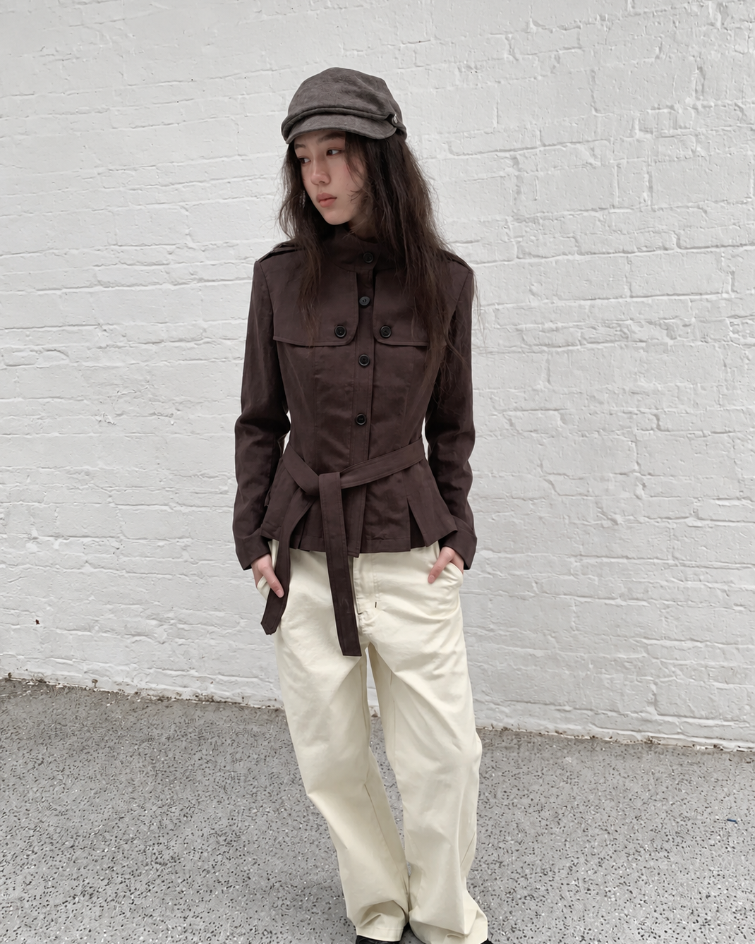 Espresso Belted Cropped Utility Jacket