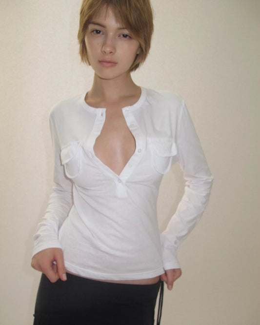 Fitted Pocket Henley Long Sleeve Top