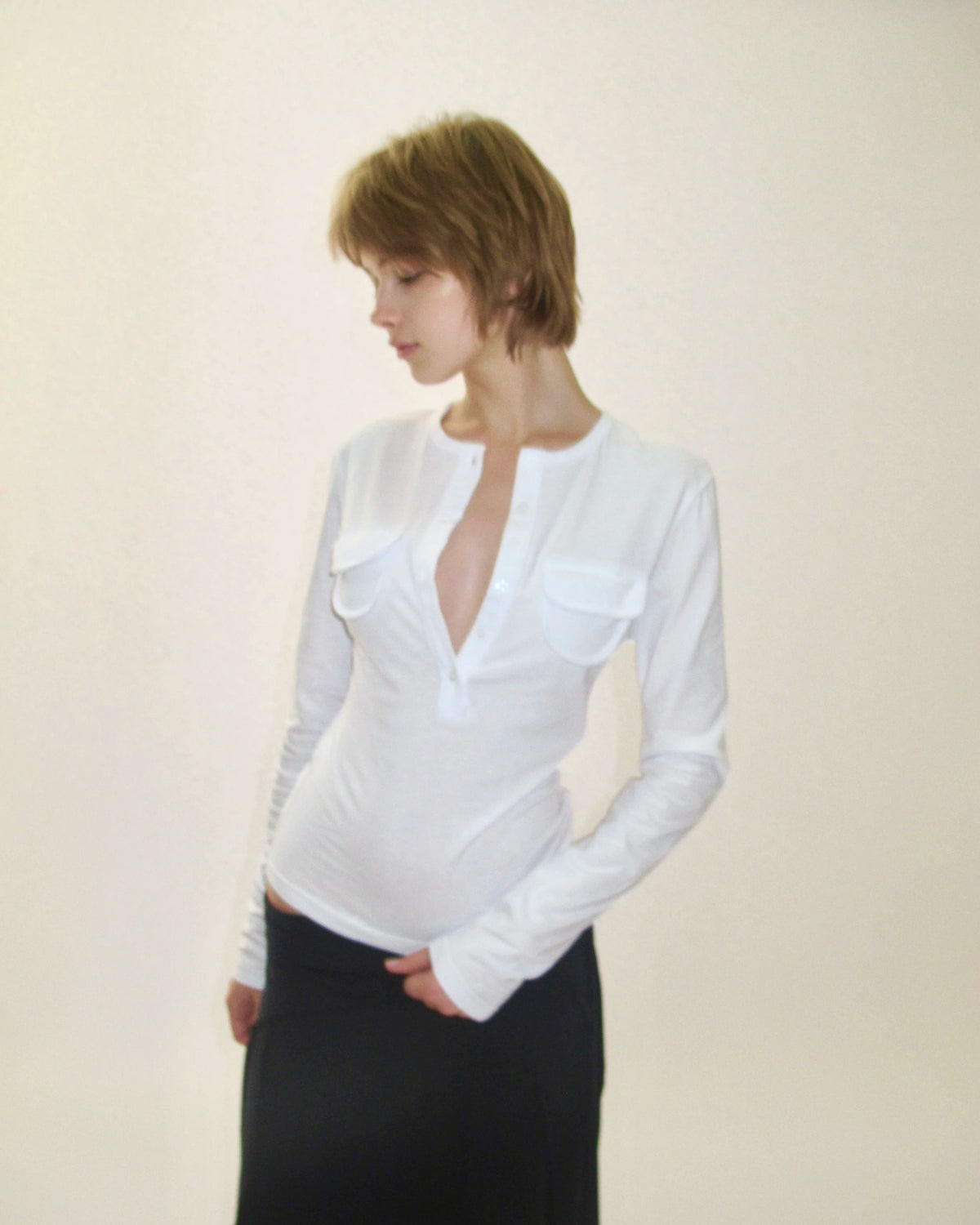Fitted Pocket Henley Long Sleeve Top