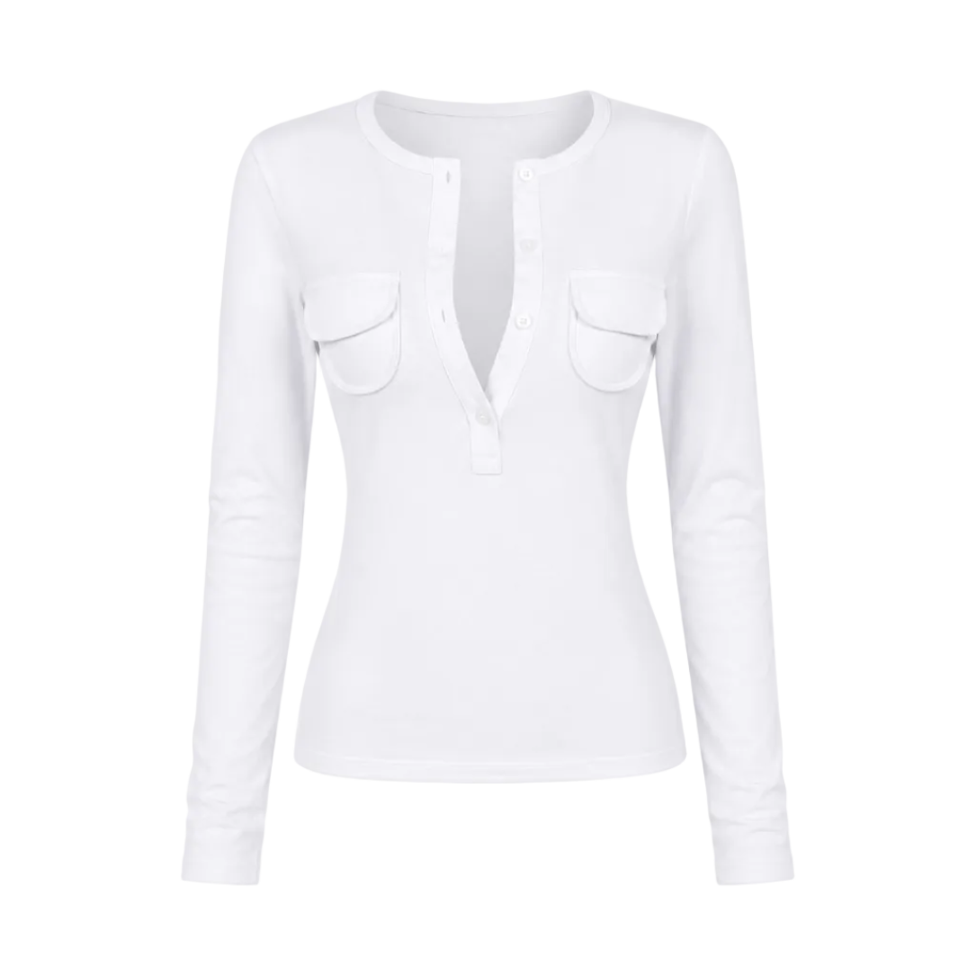 Fitted Pocket Henley Long Sleeve Top