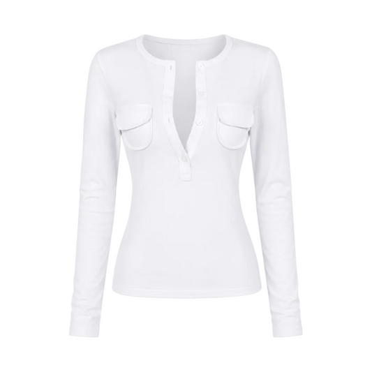 Fitted Pocket Henley Long Sleeve Top