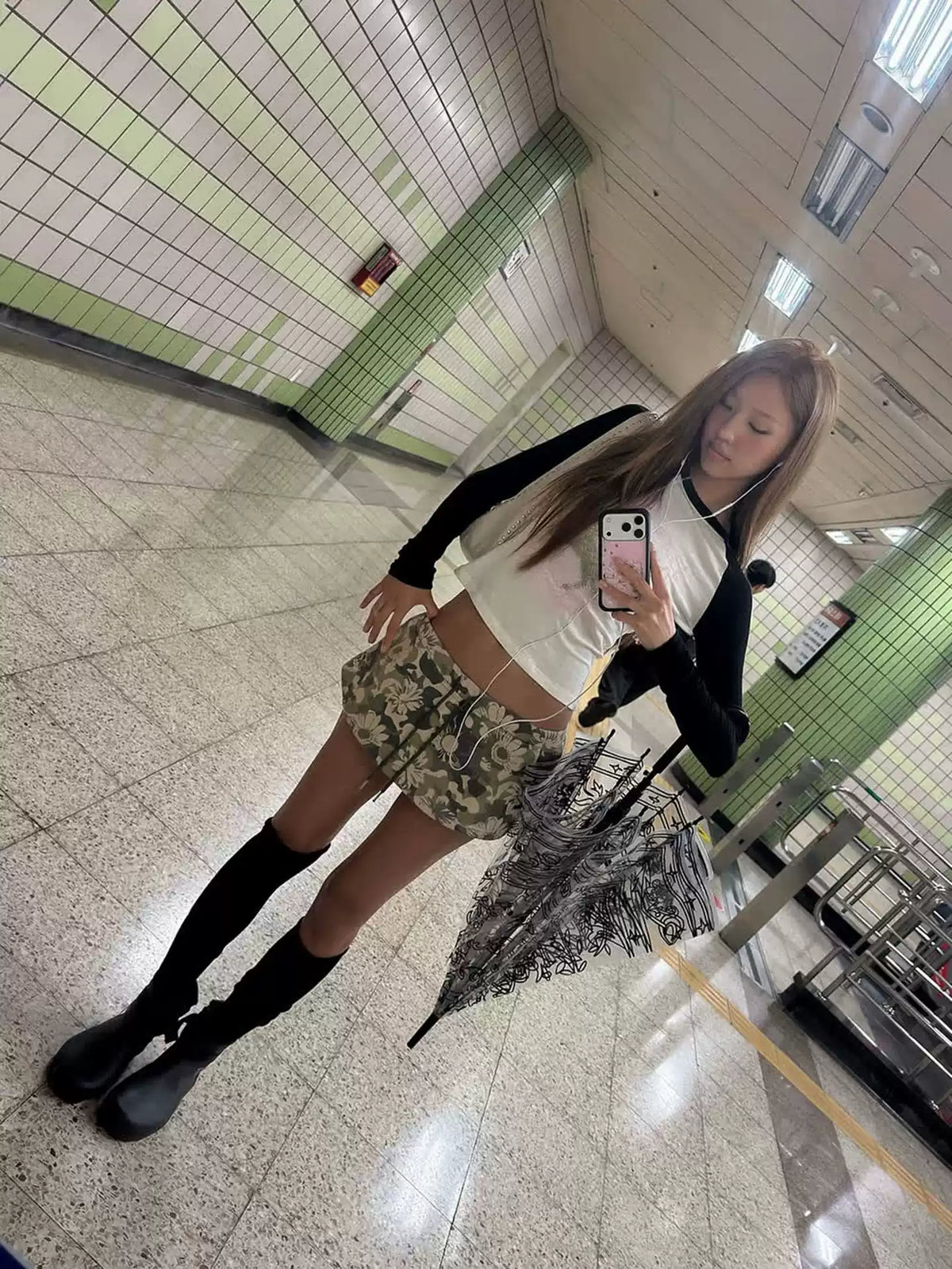 Floral Camo Low-Rise Mini Skirt