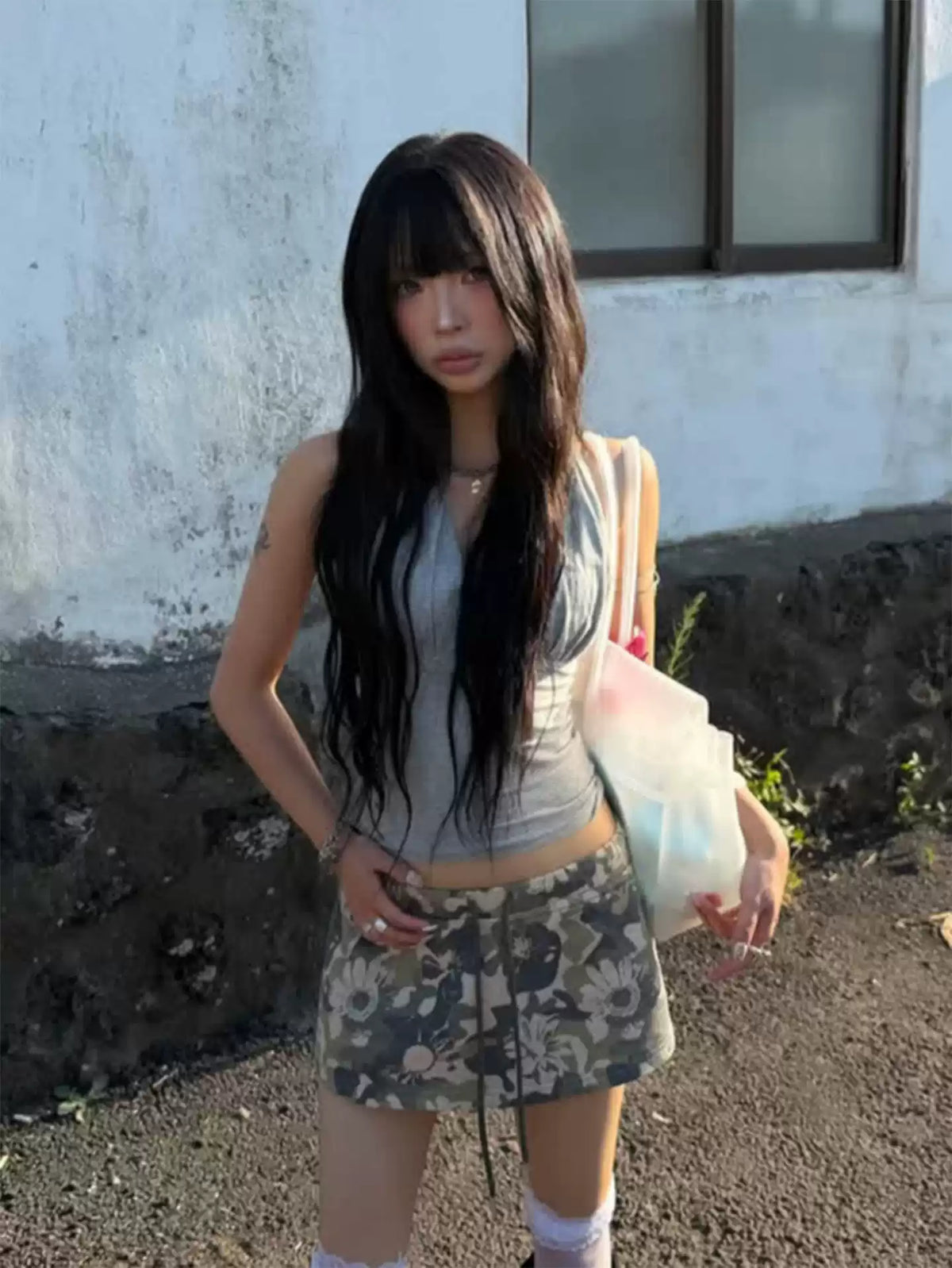 Floral Camo Low-Rise Mini Skirt