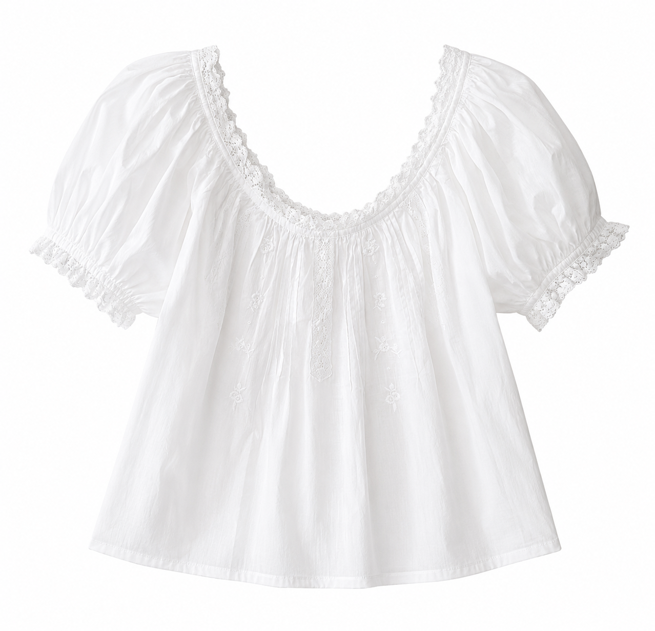 Elle | French Lace Embroidered Cotton Blouse
