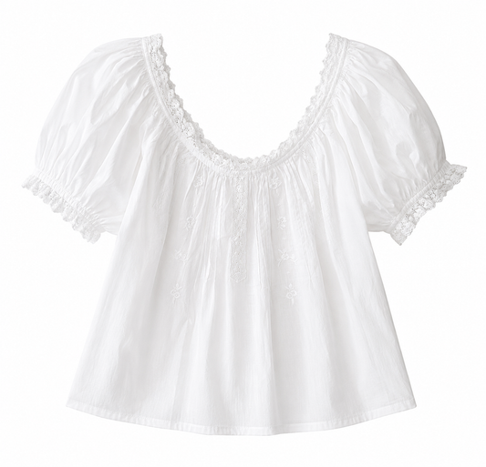 French Lace Embroidered Cotton Blouse