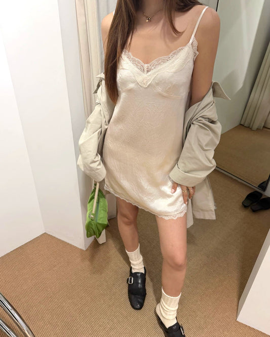 Ran | French Lace Satin Mini Slip Dress