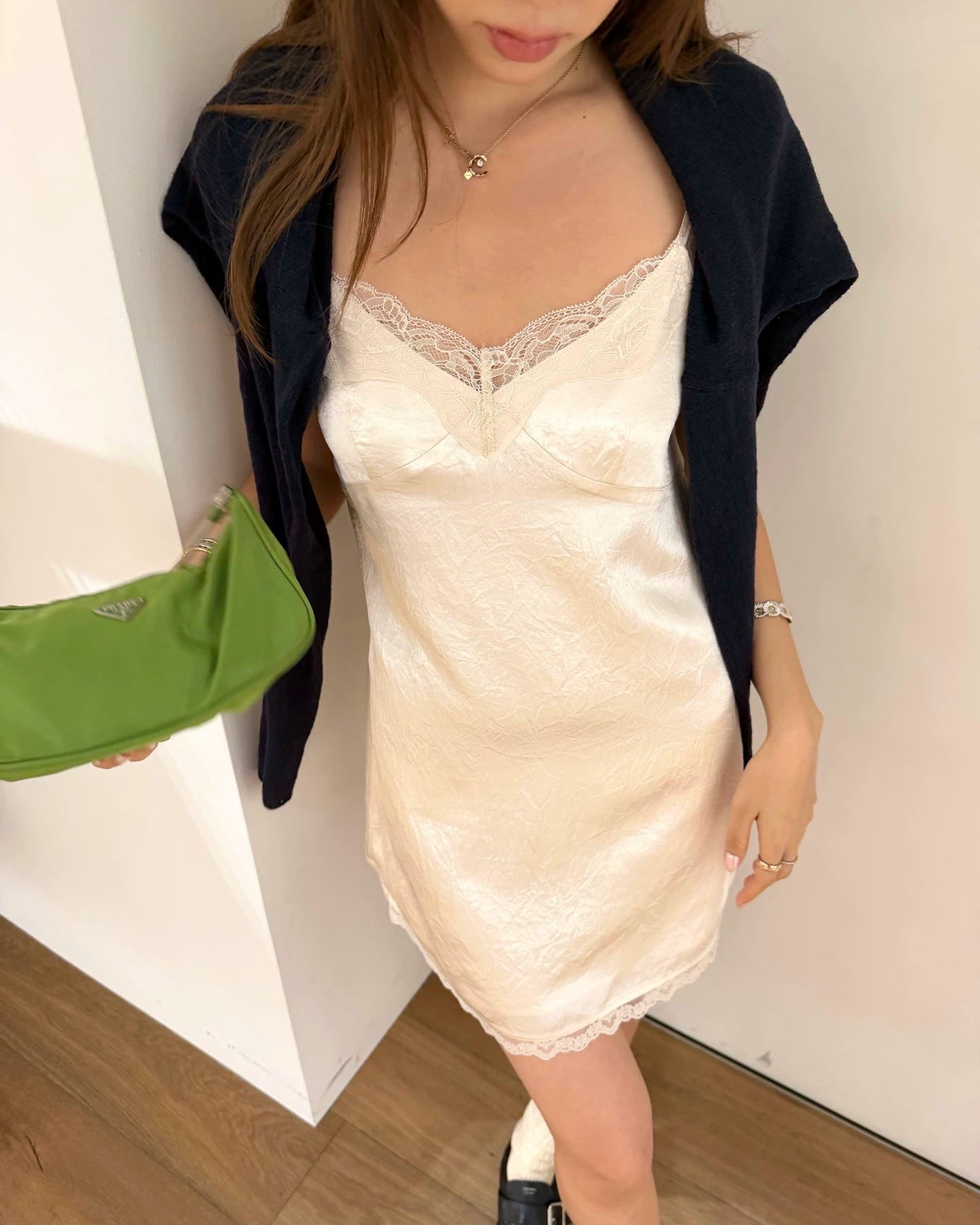 Ran | French Lace Satin Mini Slip Dress