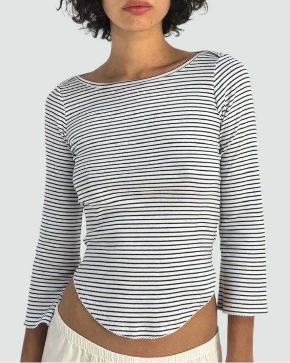 French Stripe Flare Sleeve Top