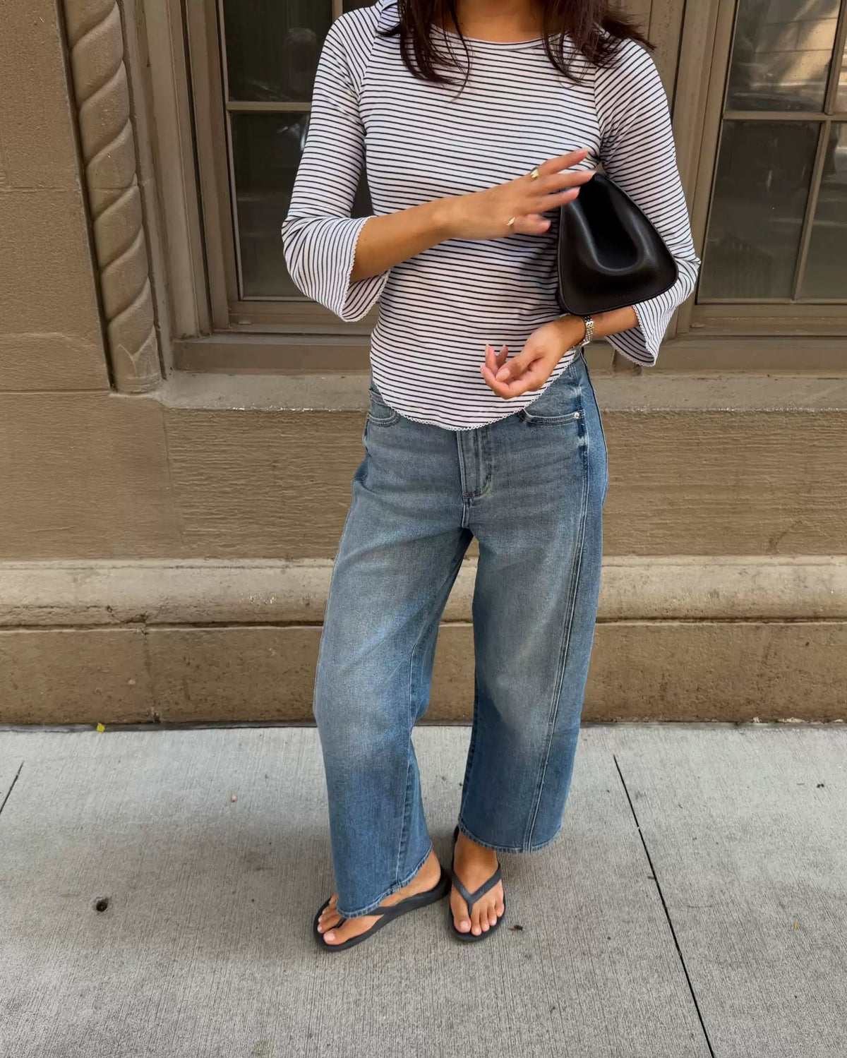 French Stripe Flare Sleeve Top