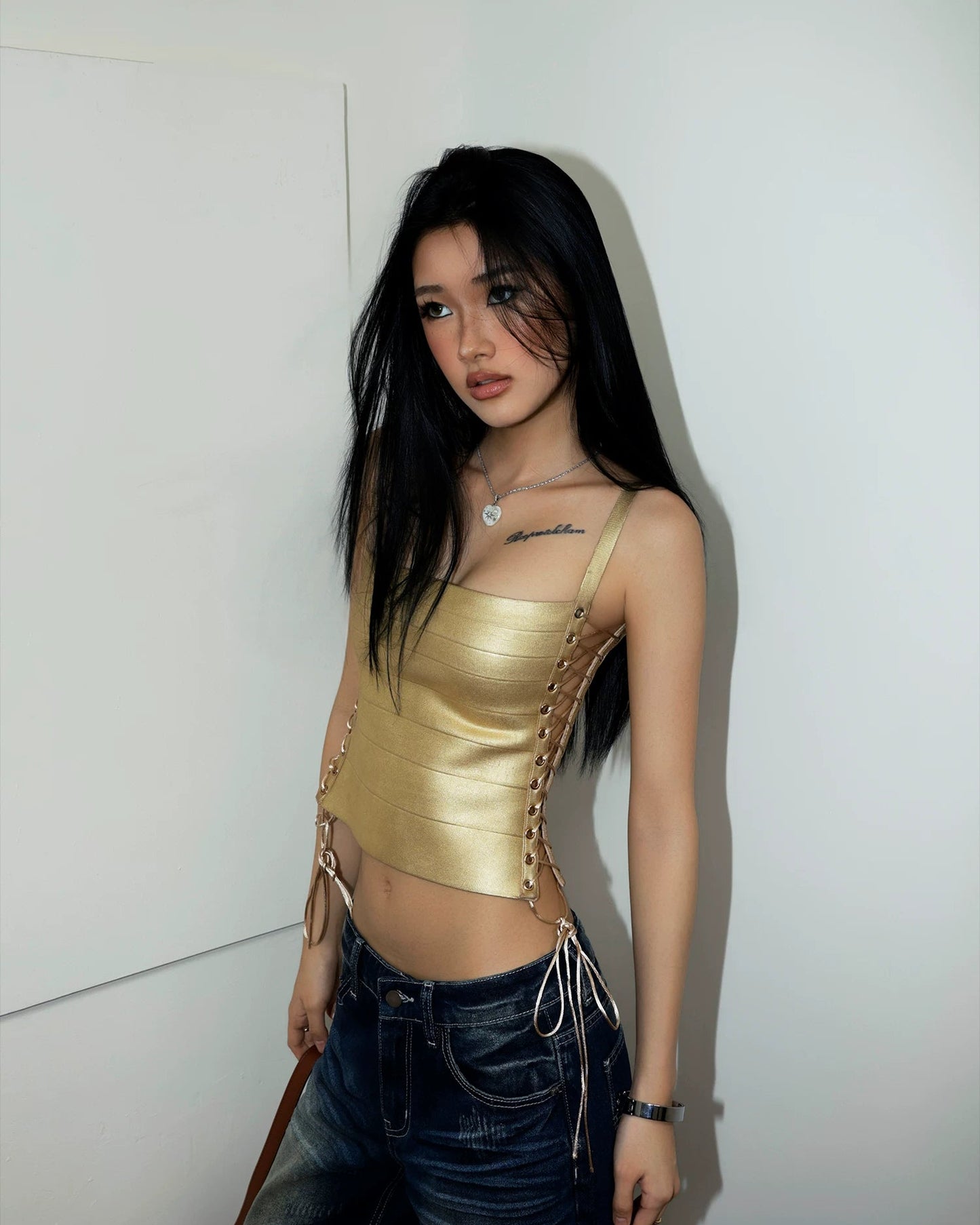 Elle | Golden Hour Lace-Up Corset Tank Top