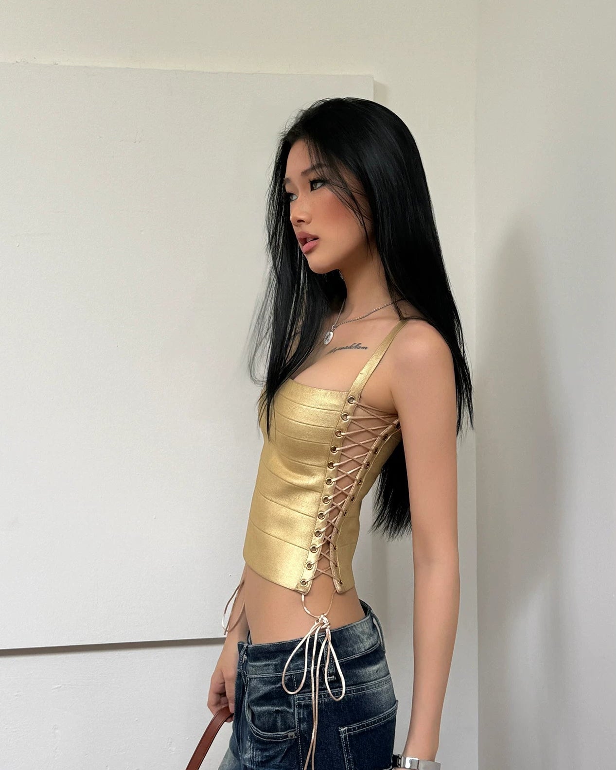 Elle | Golden Hour Lace-Up Corset Tank Top