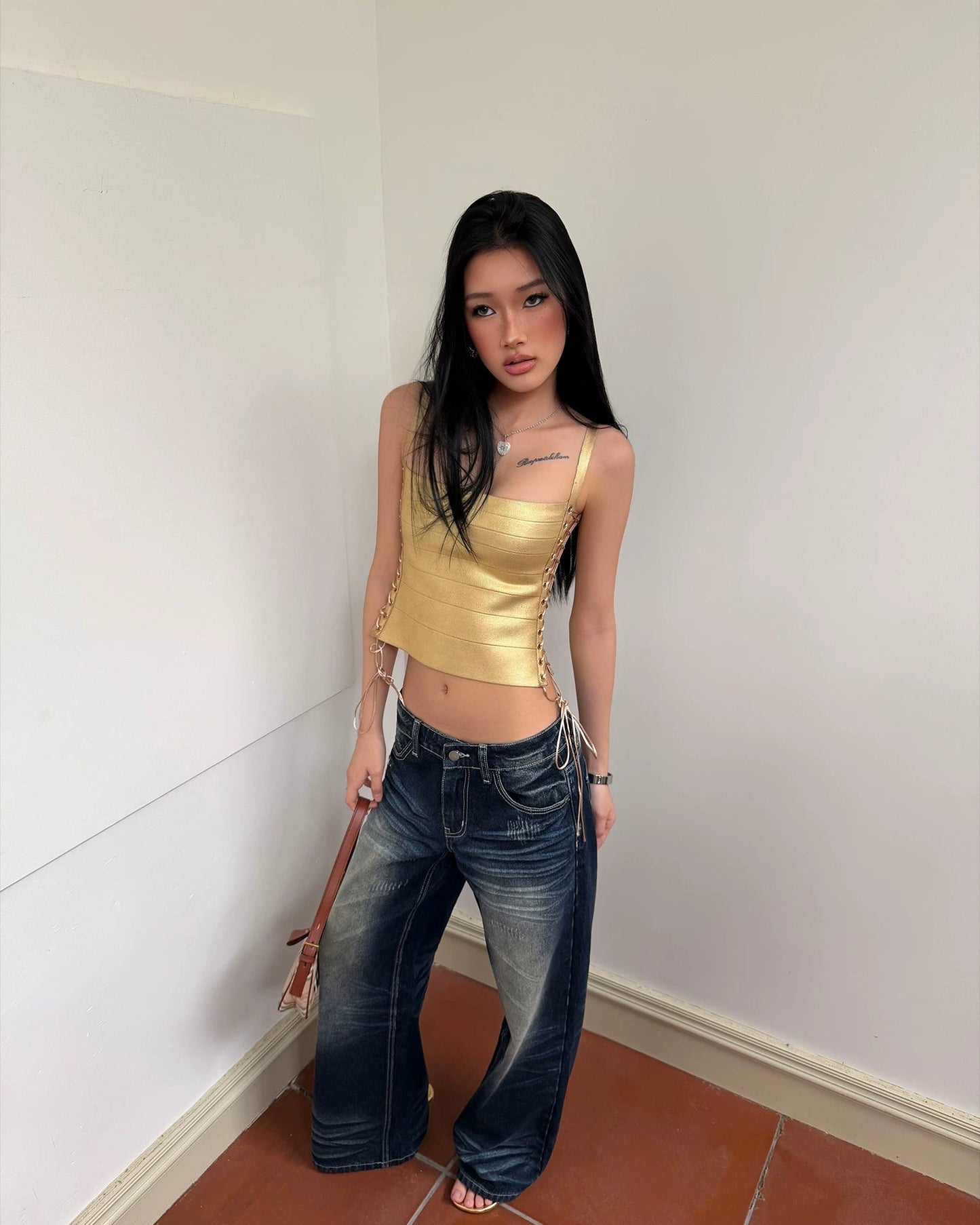 Elle | Golden Hour Lace-Up Corset Tank Top