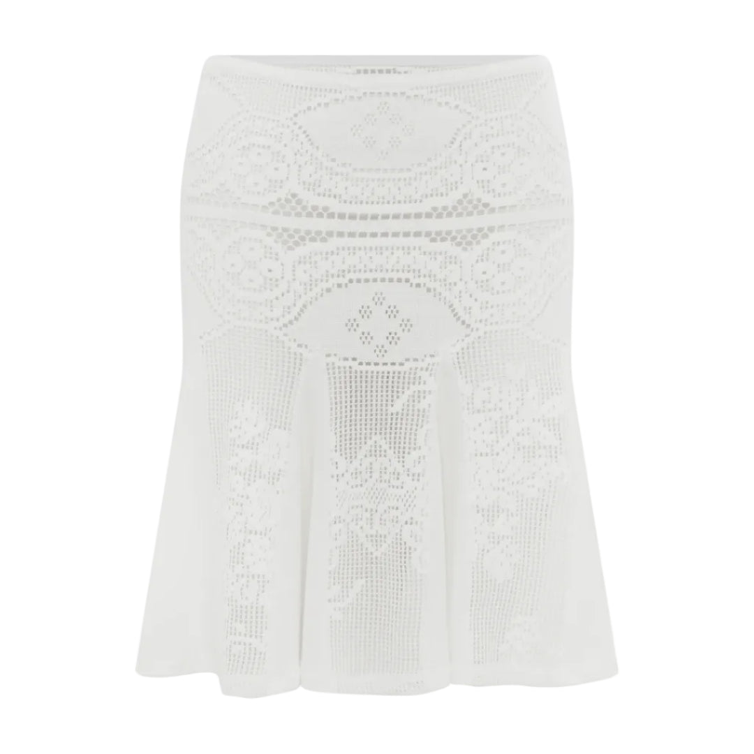 Elle | Grace Low-Rise Lace Panel Flared Midi Skirt