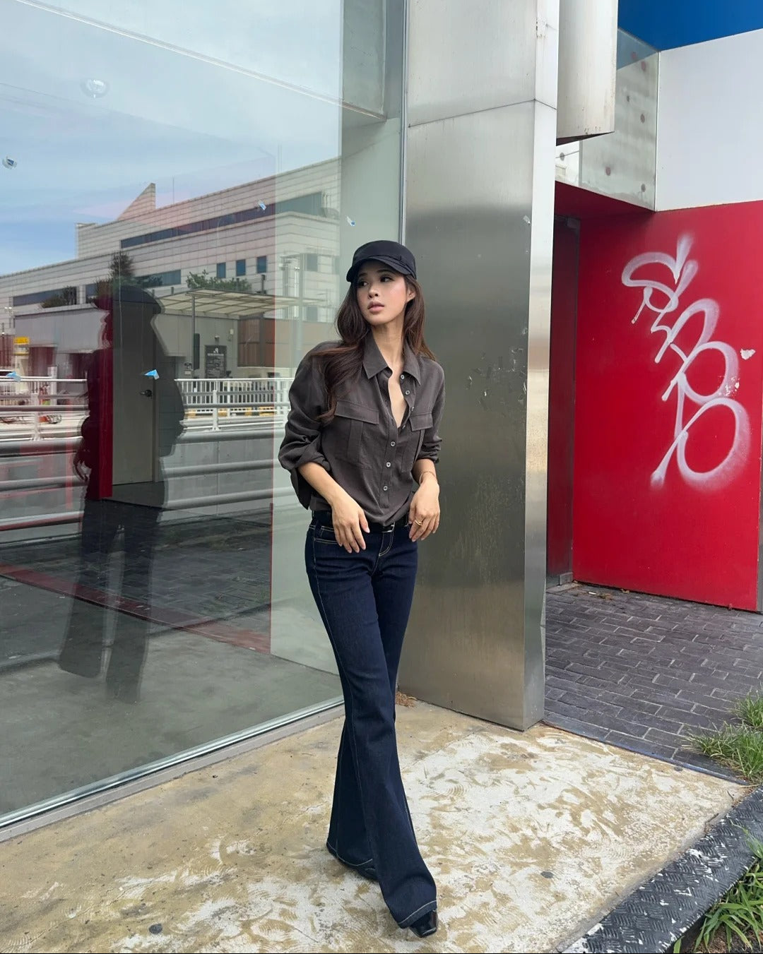 Indigo Low-Rise Slim Flare Jeans