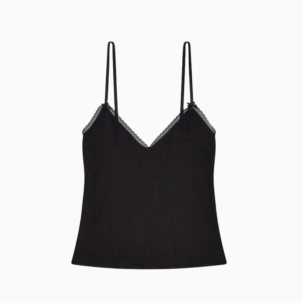 Lace Trim Pointelle Cami Top