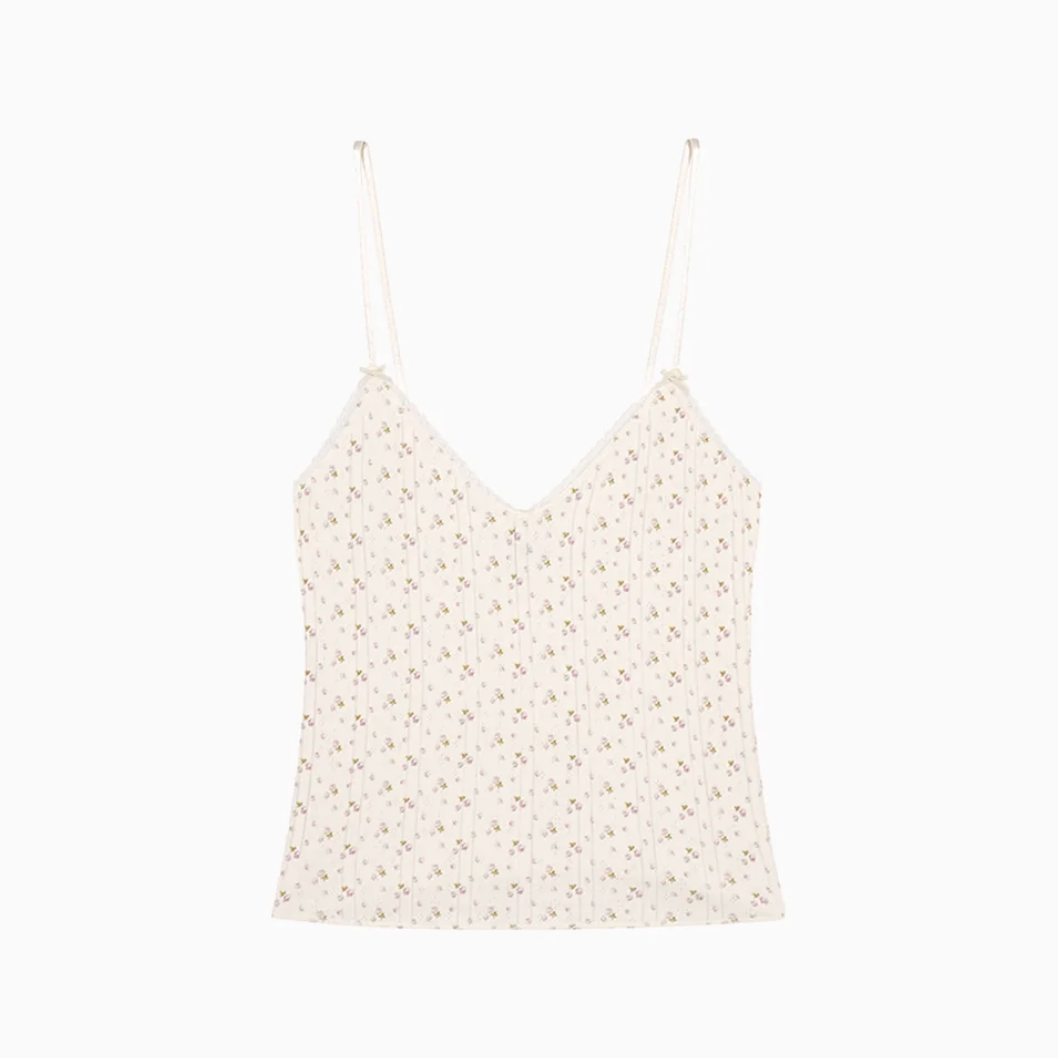 Lace Trim Pointelle Cami Top