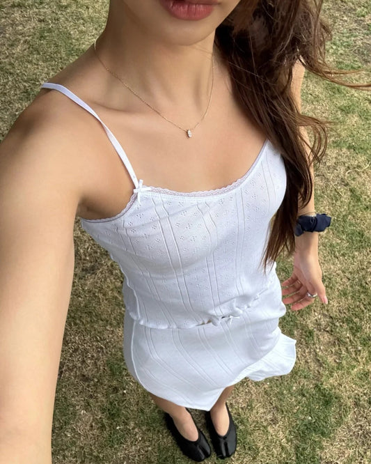 Lace Trim Pointelle Cami Top
