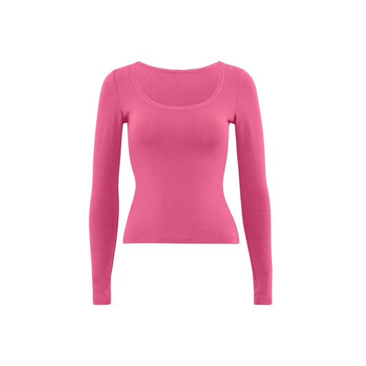 Lace-Trim Scoop Neck Long Sleeve Top